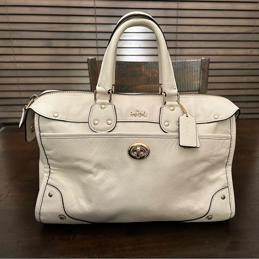 Coach Ivory Leather Satchel with Gold Hardware